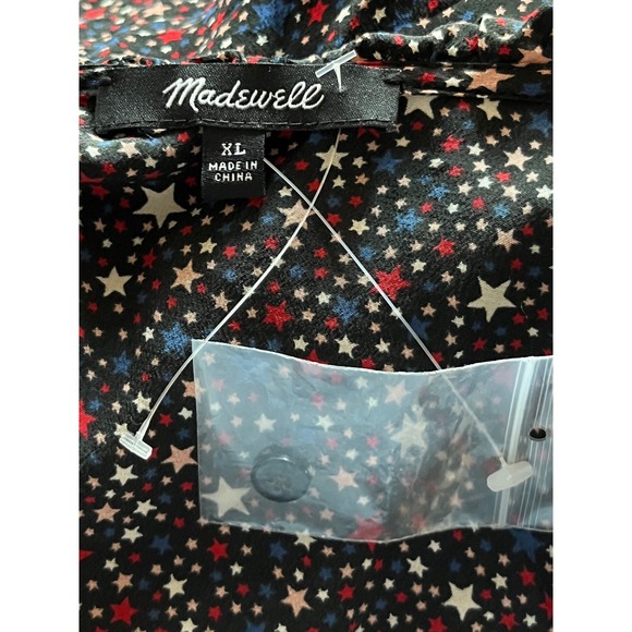 Madewell Star Print Ruffle Wrap Peplum Blouse Top Long Sleeve XL 100% Silk - Picture 7 of 8